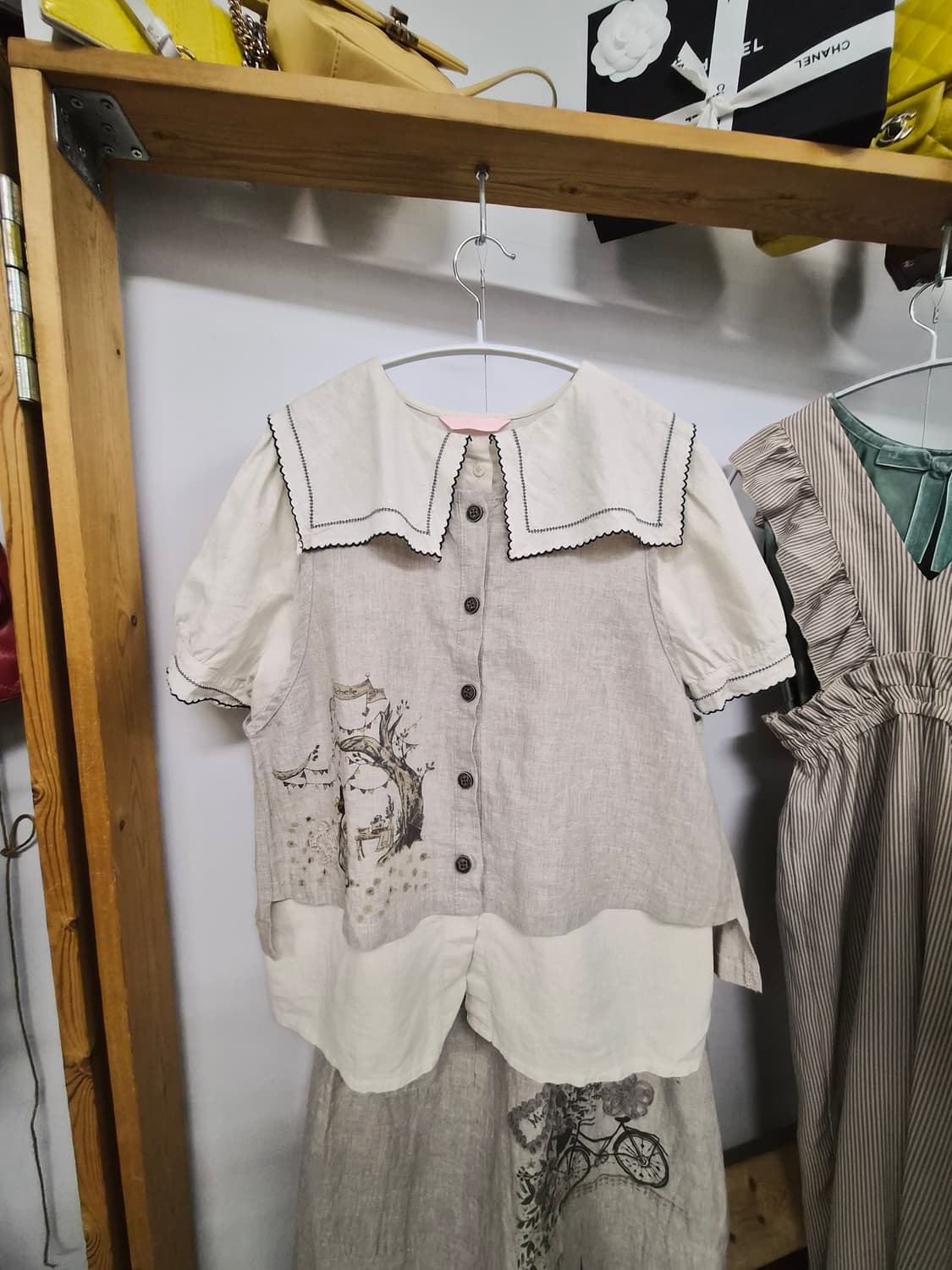 michelle 미셸 린넨 셋업. 린넨 쎄일러 퍼프블라우스 상품이미지3