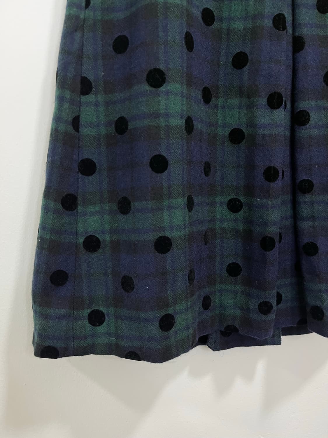 일본 빈티지 체크 도트 패턴 핀턱 미디스커트 상품이미지4