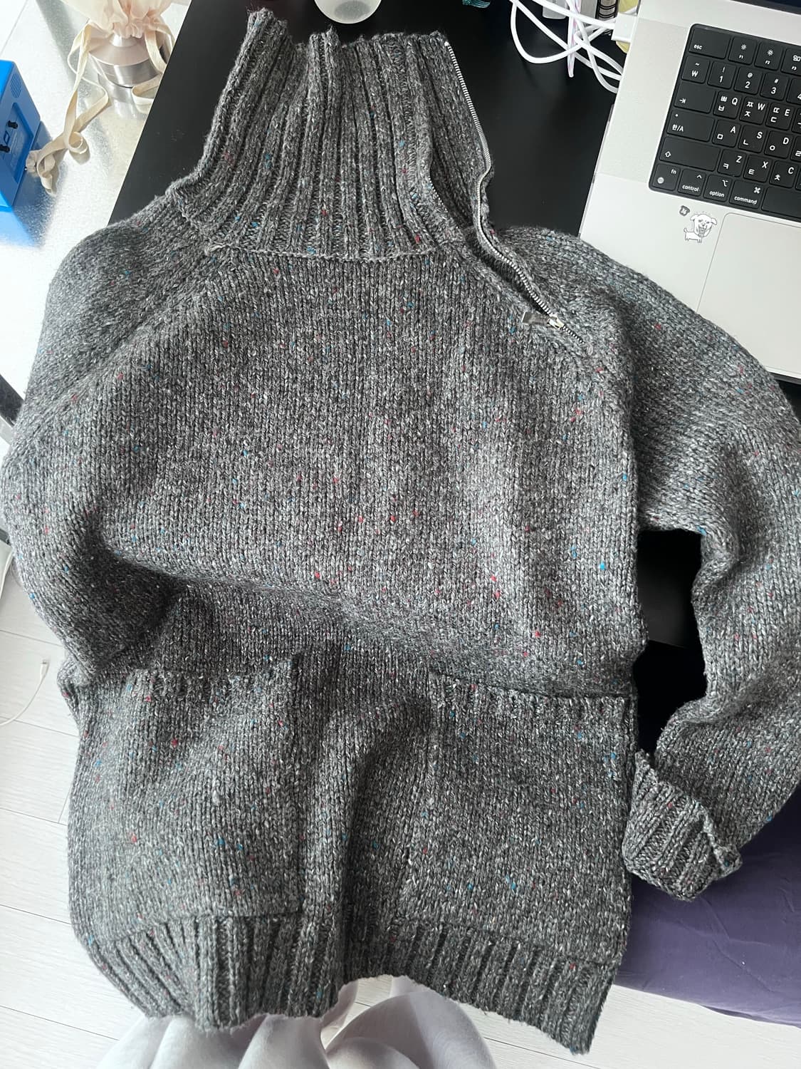 파르티멘토 우먼 하프집업 포켓 넥 니트 차콜 상품이미지4