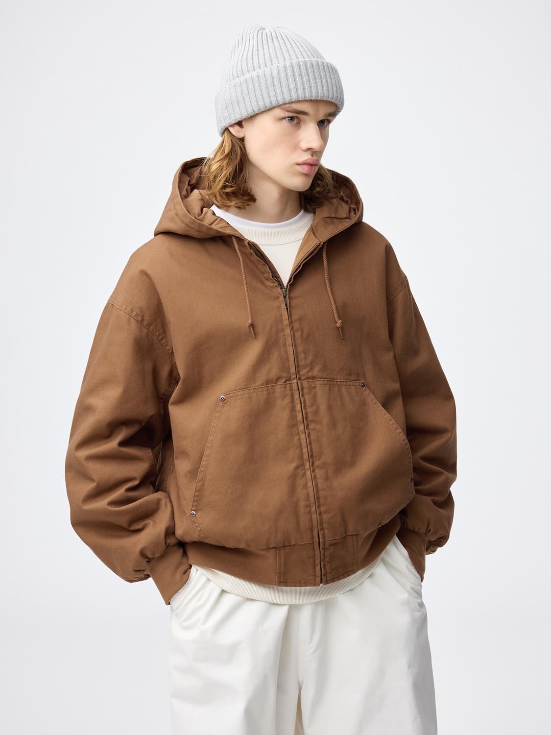 (새상품)(XL)GU 패디드 후드 집업 파카 (브라운) 액티브 자켓 상품이미지1