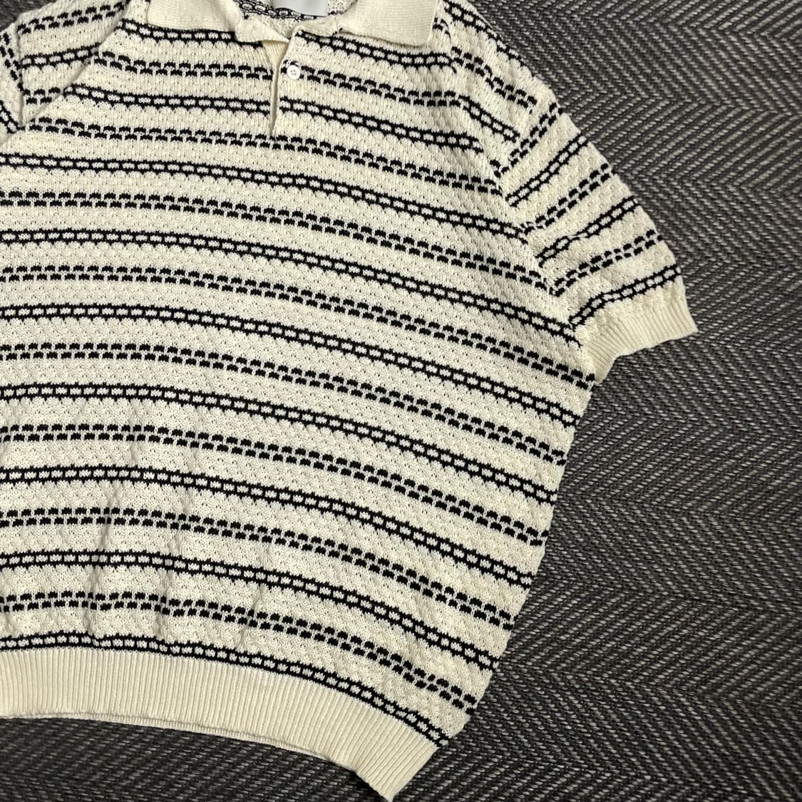 Gentlecover 스트라이프 패턴 오픈 카라 니트 반팔o 4792 상품이미지2