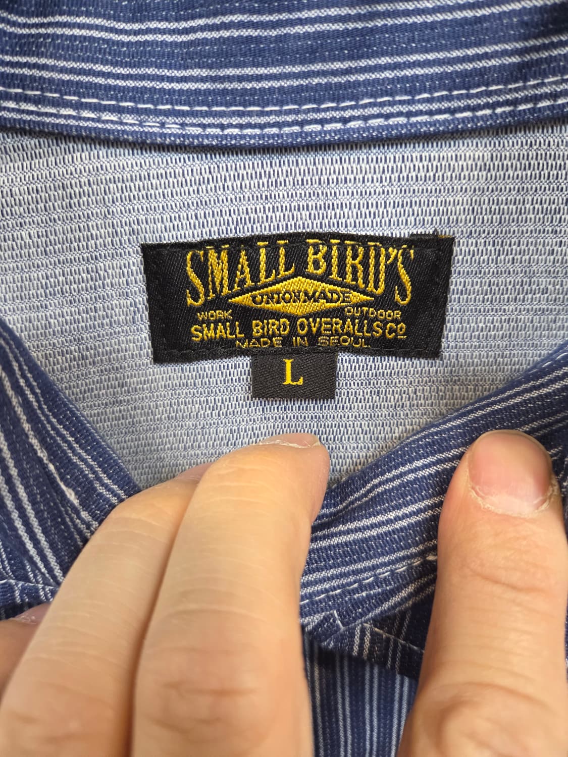 스몰버드 아메카지 스트라이프 데님셔츠 반팔 L 상품이미지3