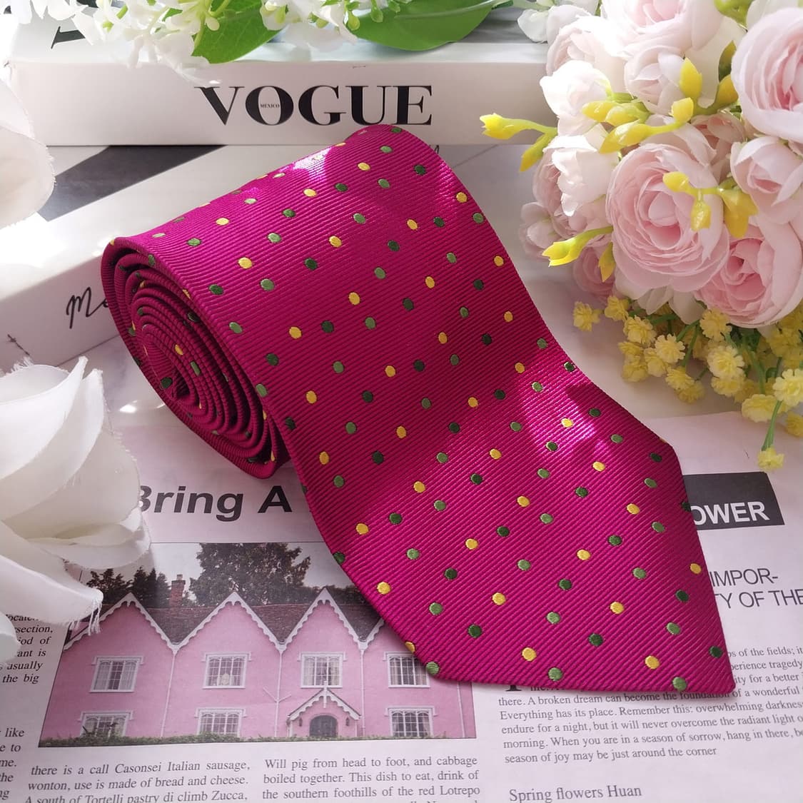에트로 실크 핫핑크 도트 패턴 넥타이 9.9cm A+~A등급 K2300 상품이미지4