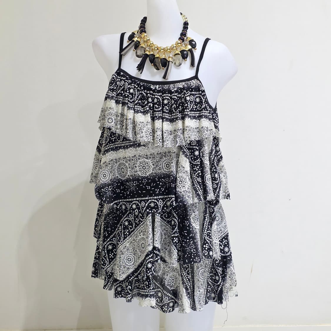 일본빈티지)오리엔탈 에스닉 프릴 캉캉 페이즐리 자수 모리걸 메쉬슬리브리스 상품이미지3