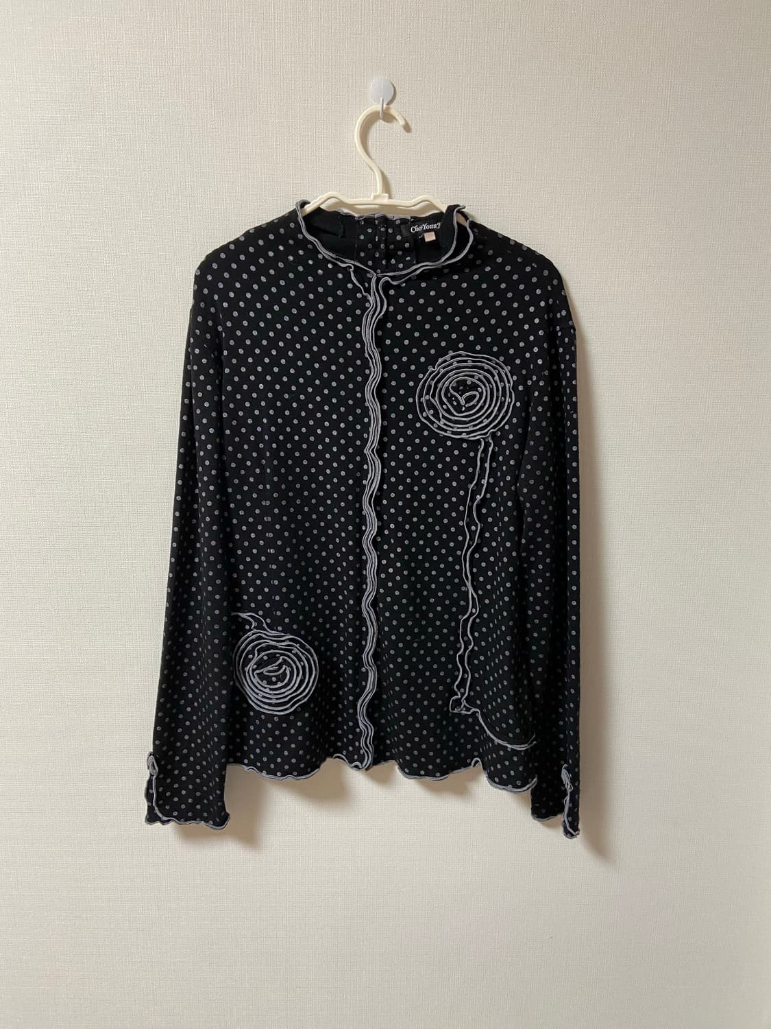 빈티지 도트 레이스 셔링 면티 상품이미지1