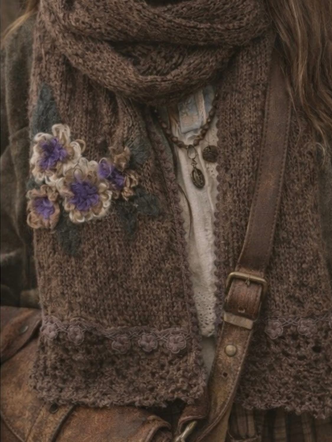 보헤미안 플라워 빈티지 니트 머플러 상품이미지2