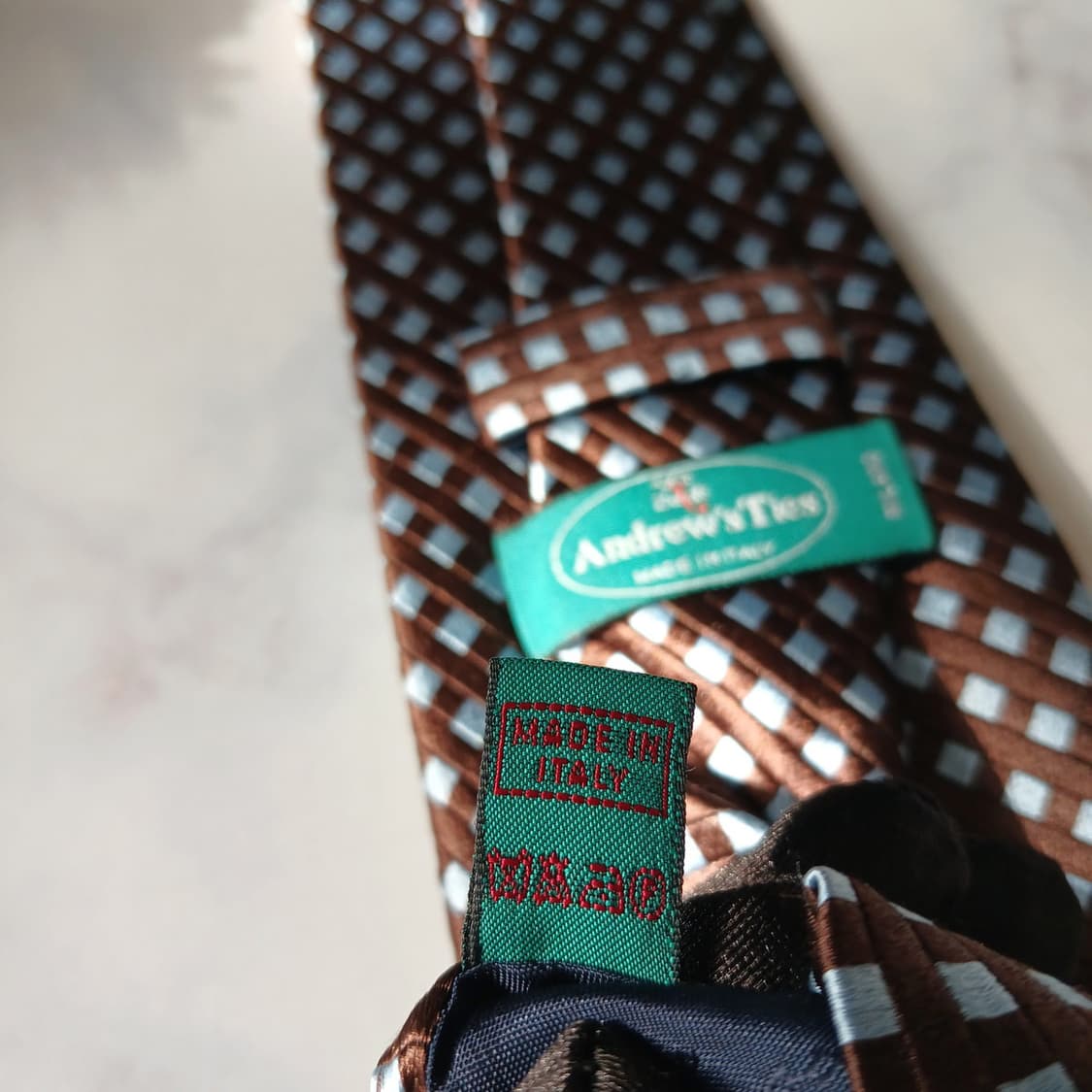 앤드류스타이 실크 브라운 체크 패턴 넥타이 9.3cm A등급 E805 상품이미지7