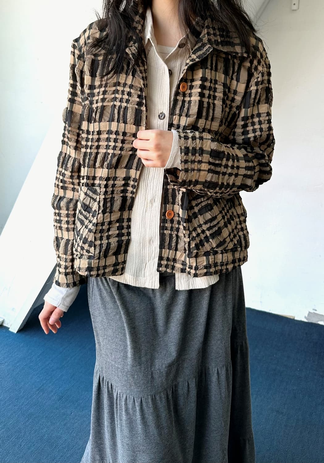 Washed poly volume fabric single jacket 상품이미지7