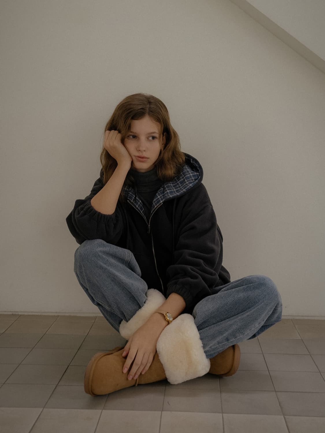 편택포) TILL I DIE/틸아이다이 체크 포인트 플리스 집업 차콜 상품이미지4