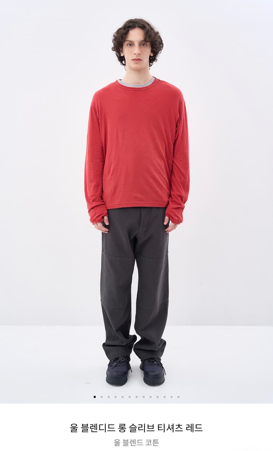 [S] 애프터프레이 울 블렌디드 롱 슬리브 티셔츠 레드 상품이미지3