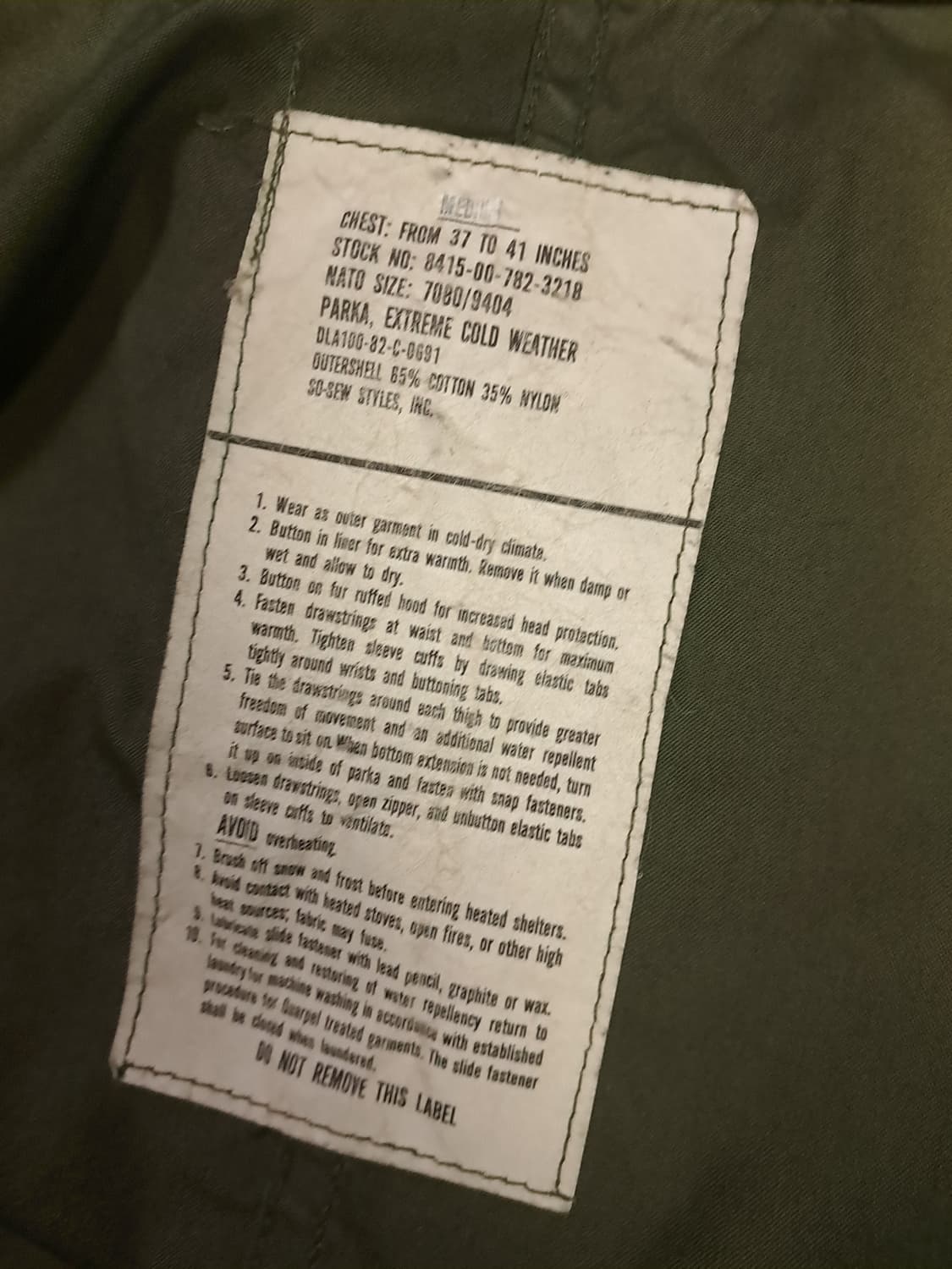 오리지날 미군 M-65 개파카 미듐-엑스스몰 사이즈 풀셋트 상품이미지5