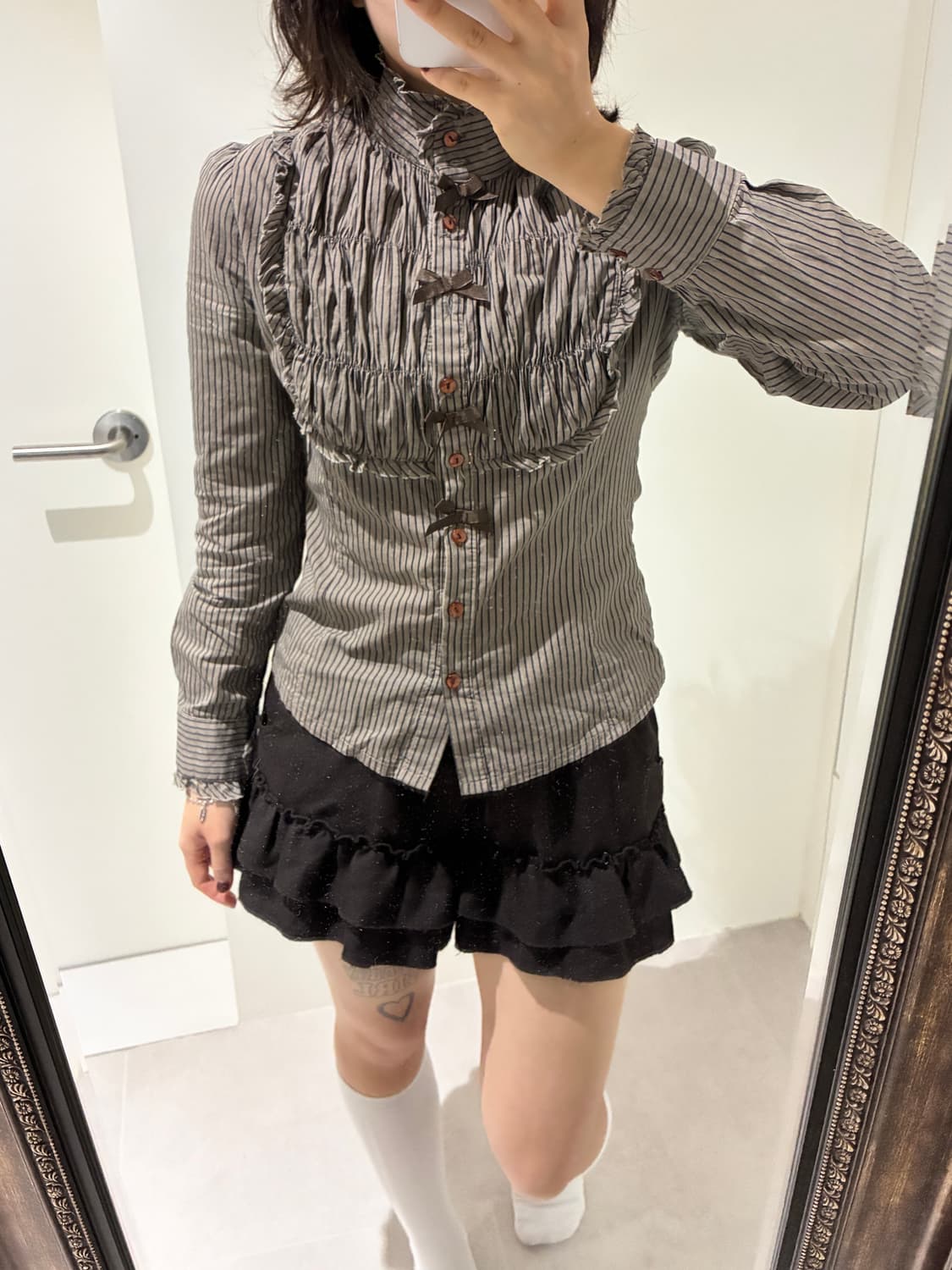 브라운 리본 로걀 셔츠+브라운 캉캉 set 상품이미지4