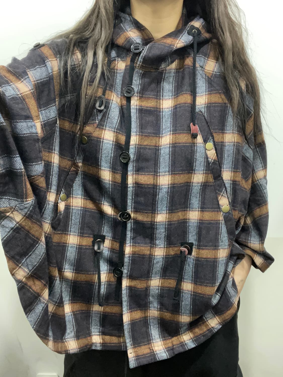 (빈티지)타탄체크 후드 케이프 상품이미지1