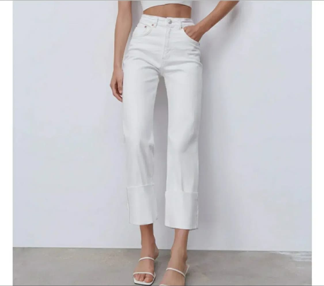 자라 하이웨이스트 밑단롤업 오가닉코튼 화이트진 (27) 상품이미지1