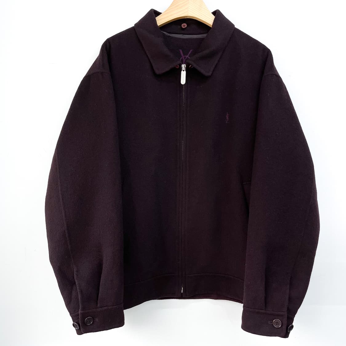 이브 생 로랑 미니멀 와인색 퍼 울 자켓 상품이미지5