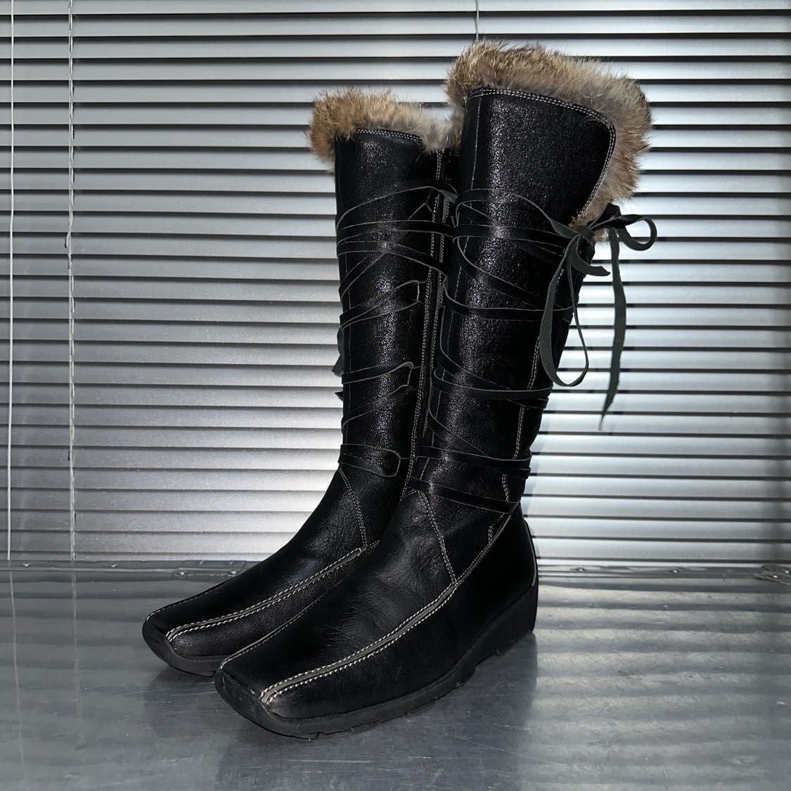 2000s 스티브 매든 스퀘어 토 퍼 라이닝 랩 부츠 상품이미지6