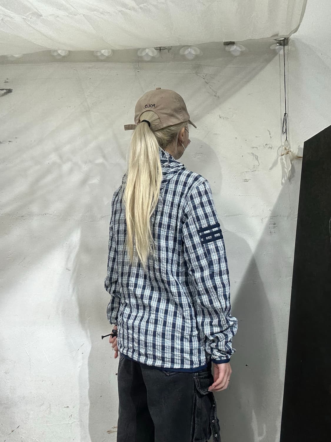 아디다스 체크 후드 점퍼 바람막이 면 자켓 M 상품이미지3