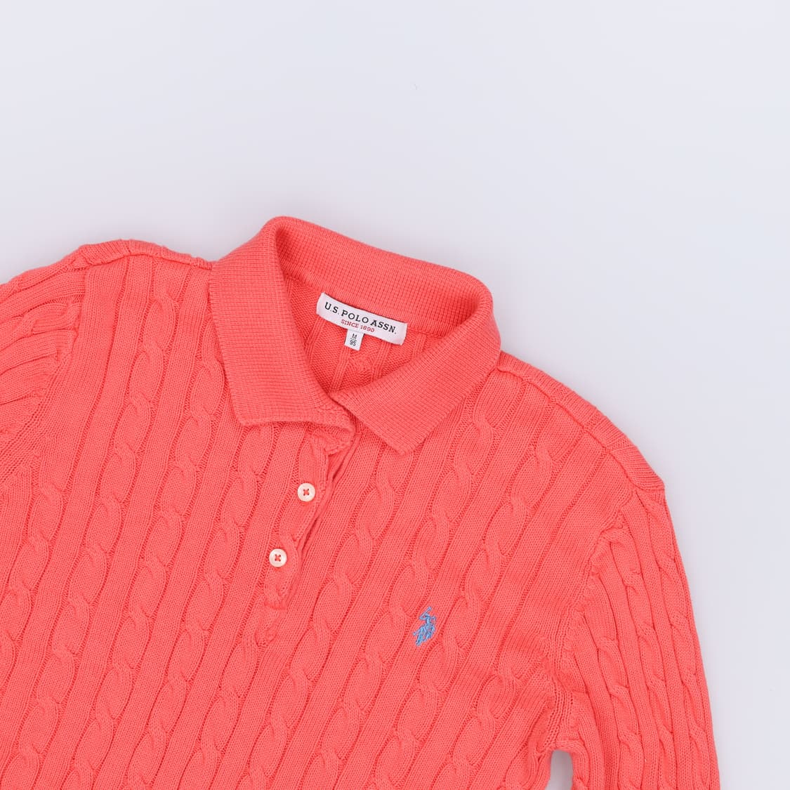 [M] US 폴로 여성 케이블 카라 니트 스웨터 코랄 3807 상품이미지3