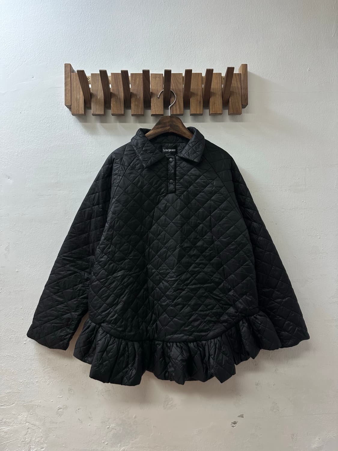 일본빈티지 블랙 패딩 퀼팅 프릴 블라우스 미니 원피스 상품이미지1