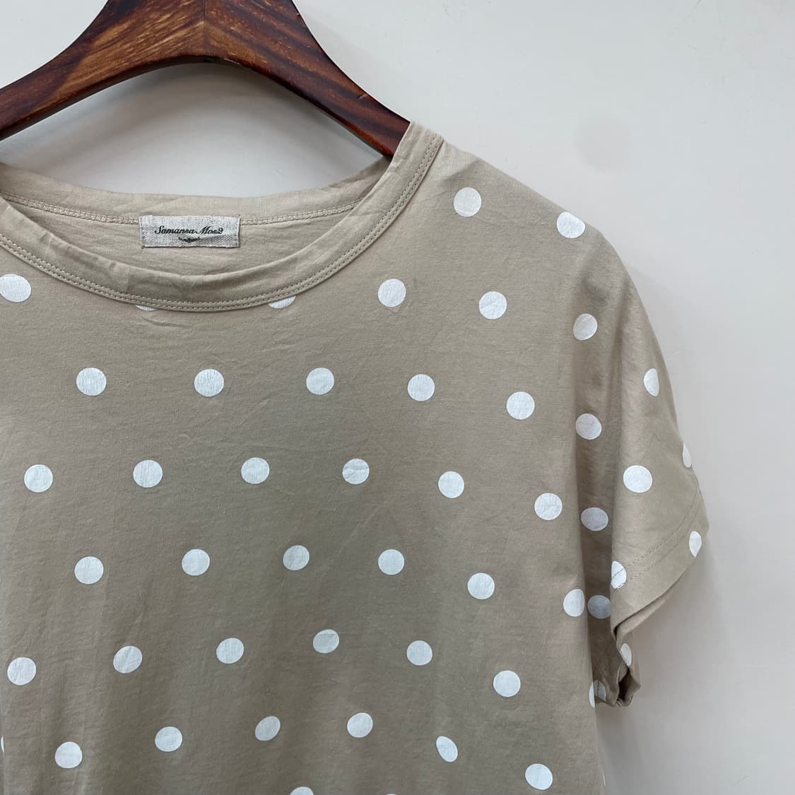 사만사모스모스 뮤트 베이지 폴카도트 반팔 티 러블리 프레피 괴짜 상품이미지2