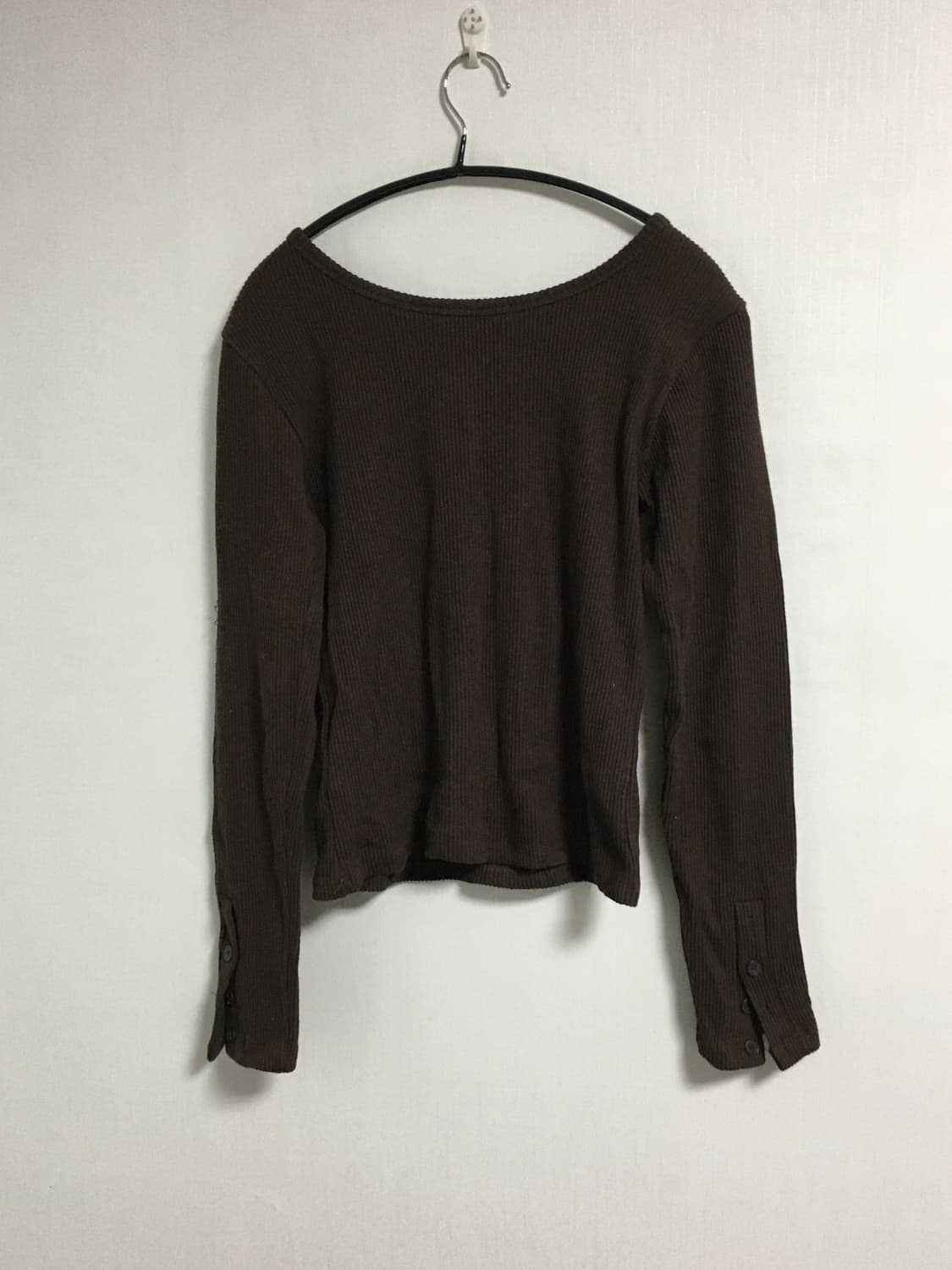 FLOWER 브라운 골지 유넥 긴팔 티셔츠 상품이미지4