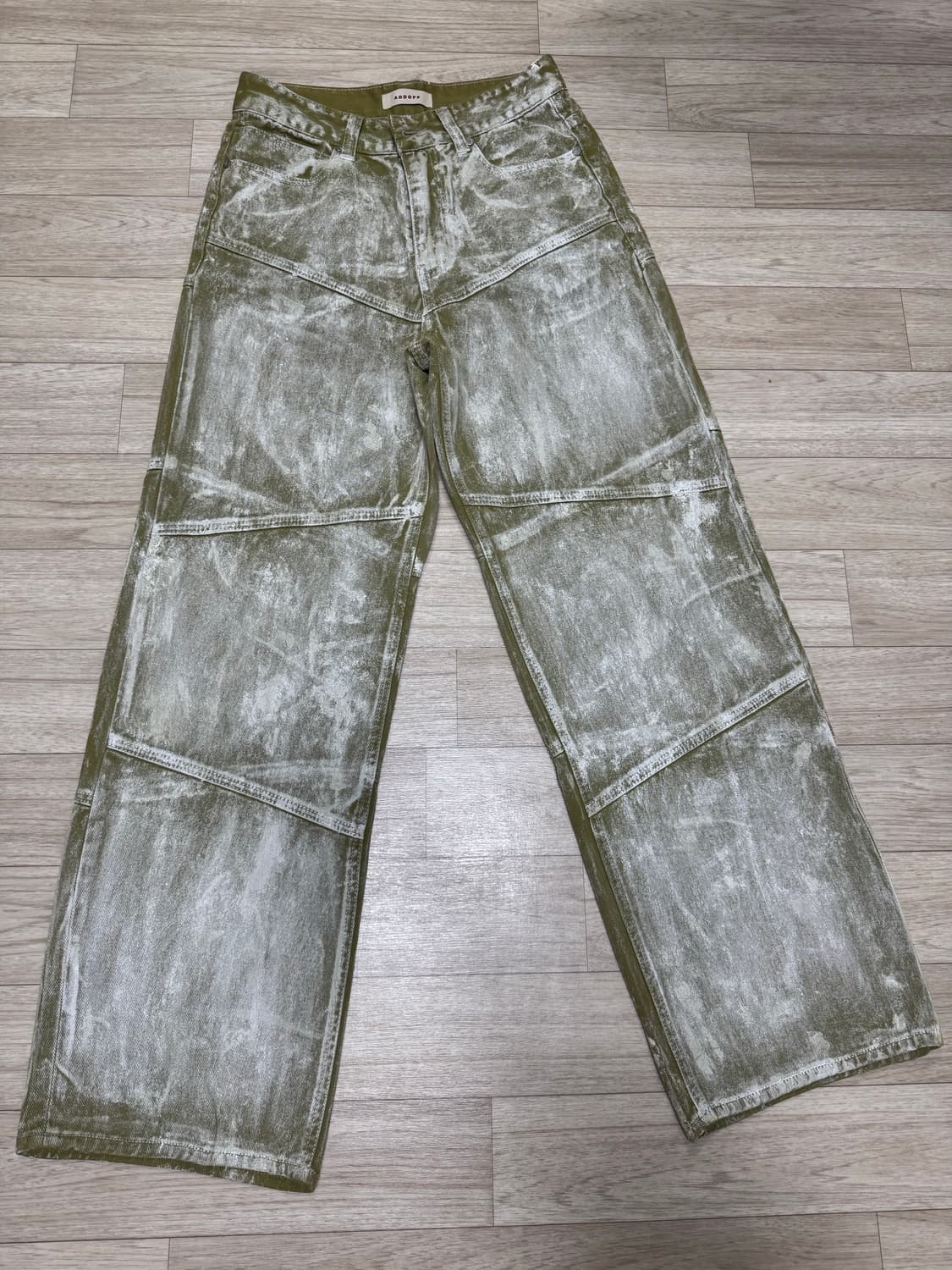 애드오프 페인팅 진 팬츠 데님 와이드팬츠 카키색상 상품이미지3