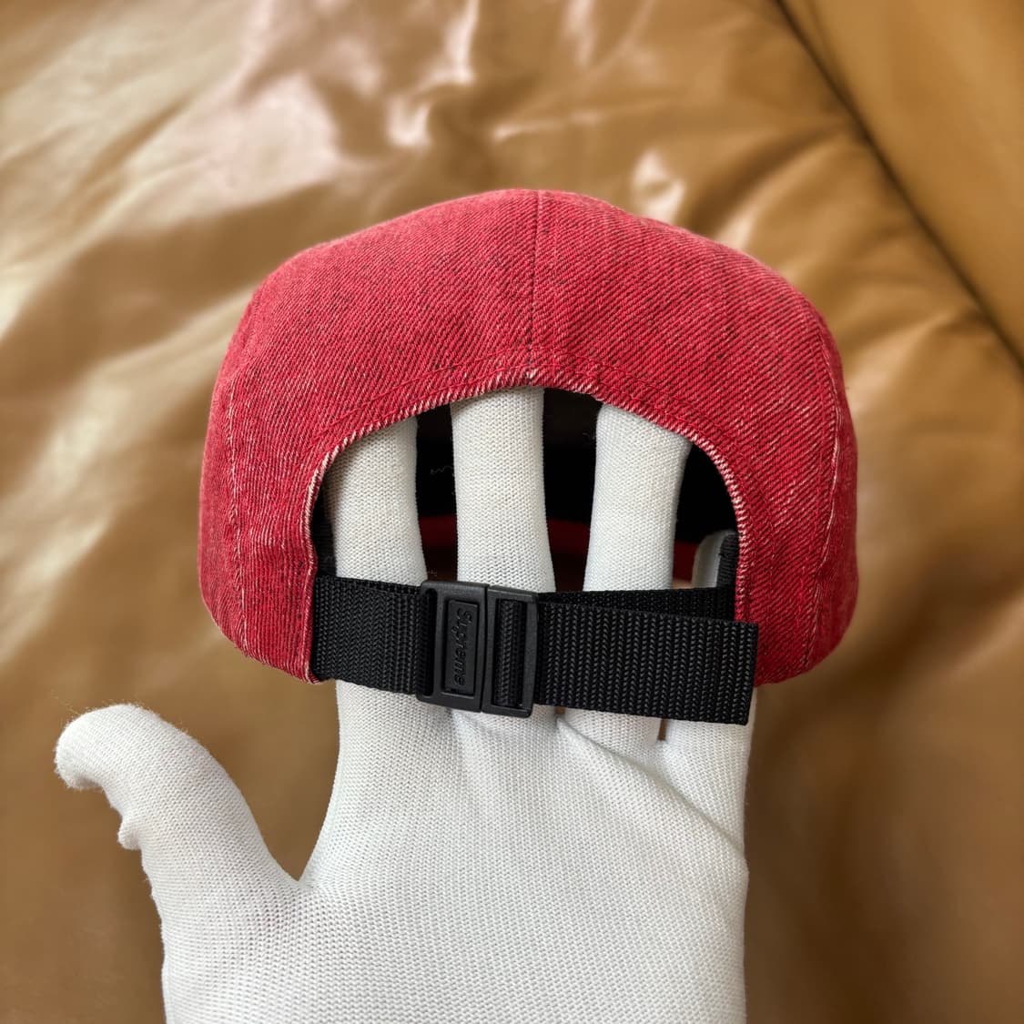 슈프림 캠프캡 모자 박스로고 워시드 데님 레드 상품이미지7