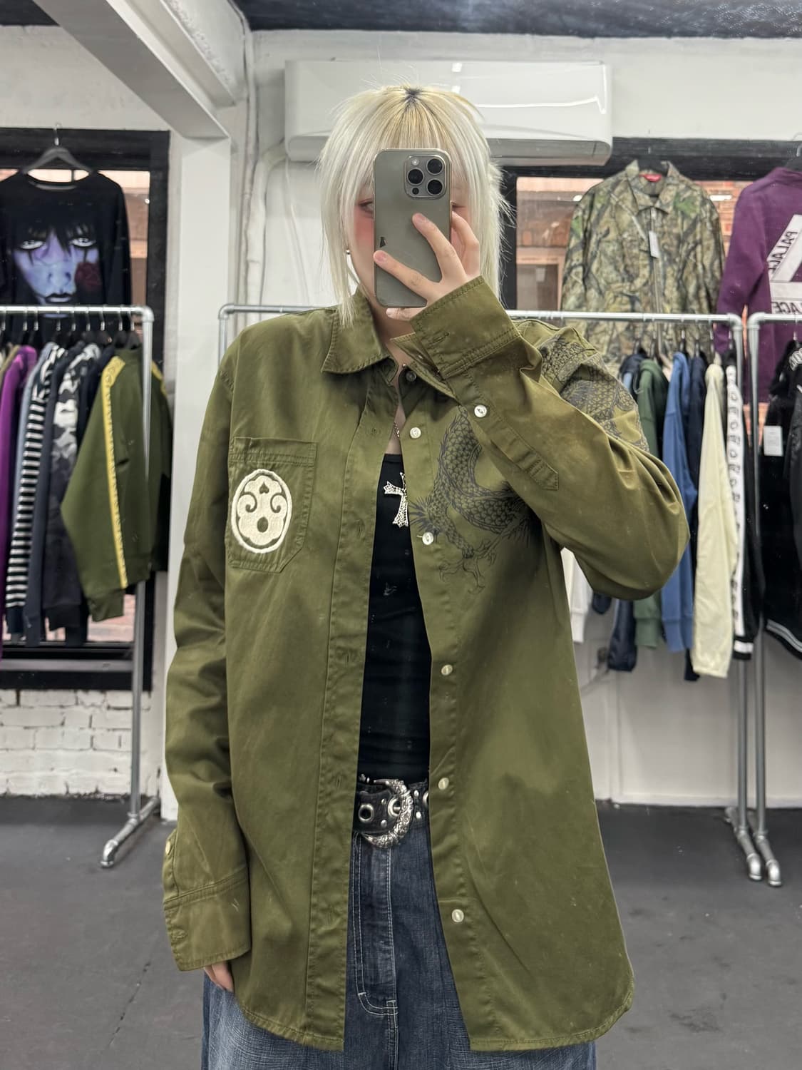 카라쿠리 타마시 오리엔탈 카키 셔츠 상품이미지6