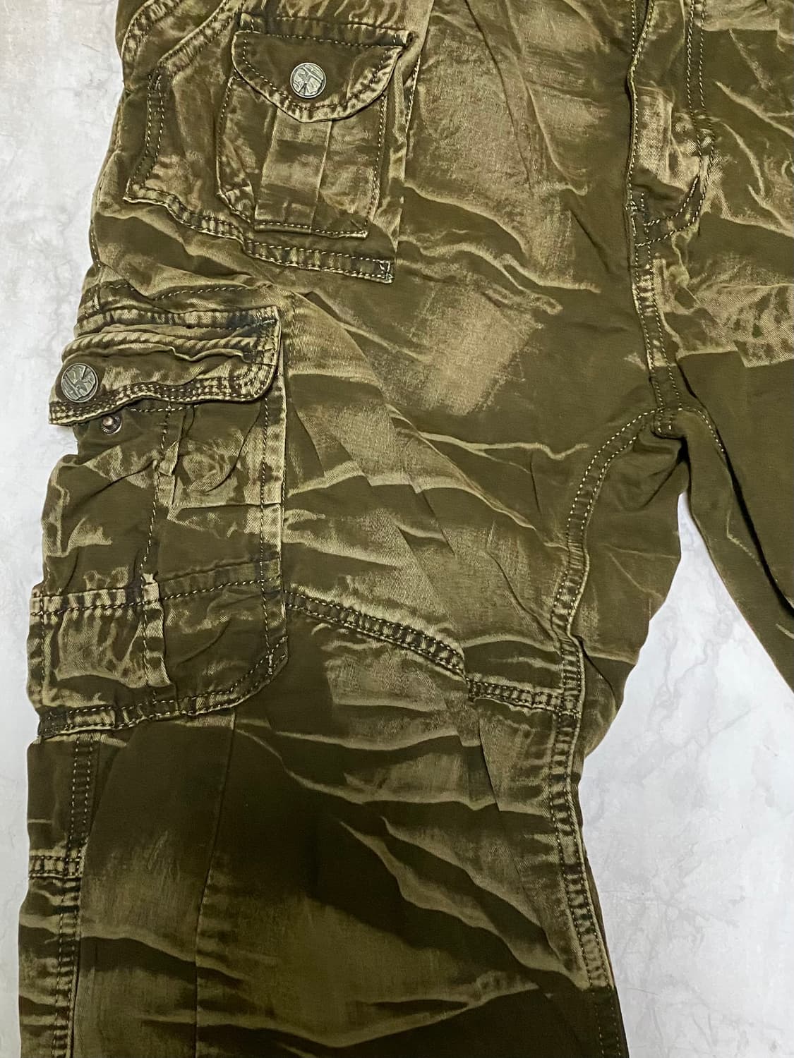빈티지 워싱 카고 바지 올리브 허리 36인치 상품이미지3