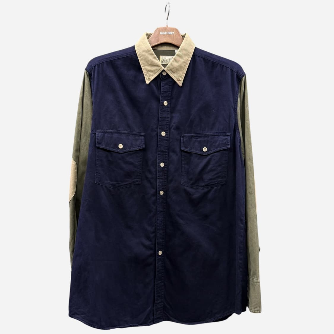 USA VINTAGE 컬러블럭 워크셔츠 배색 투포켓 엘보패치 디테일 상품이미지1