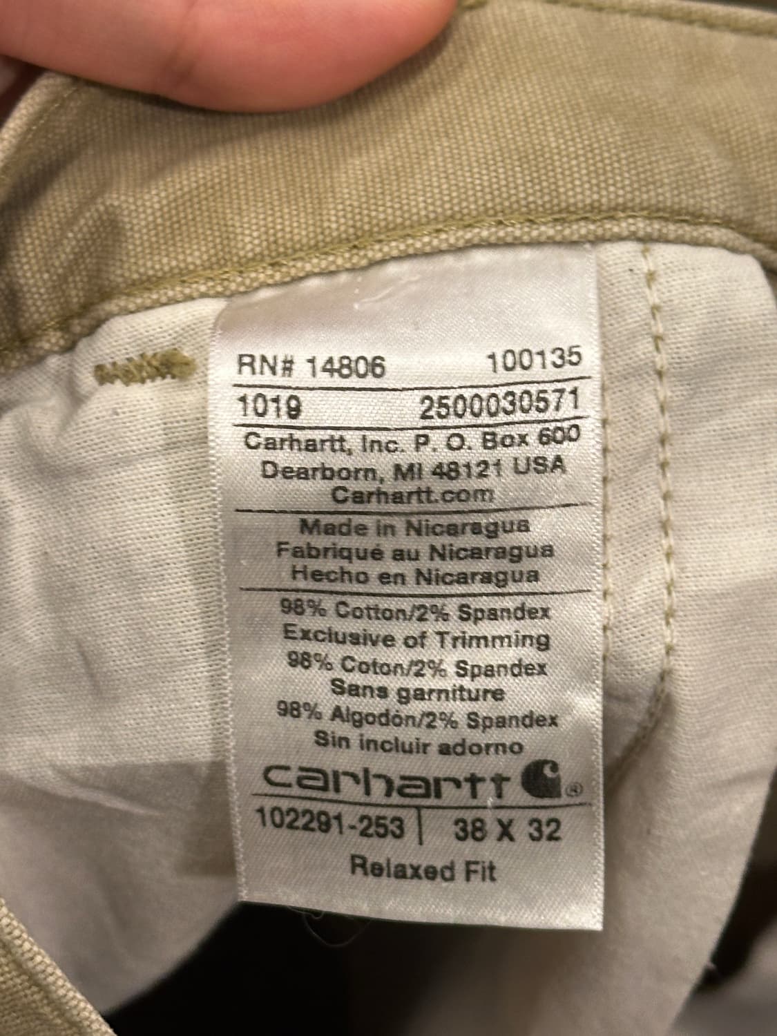 칼하트 릴랙스핏 베이지 카펜터 코튼팬츠 38x32 상품이미지4