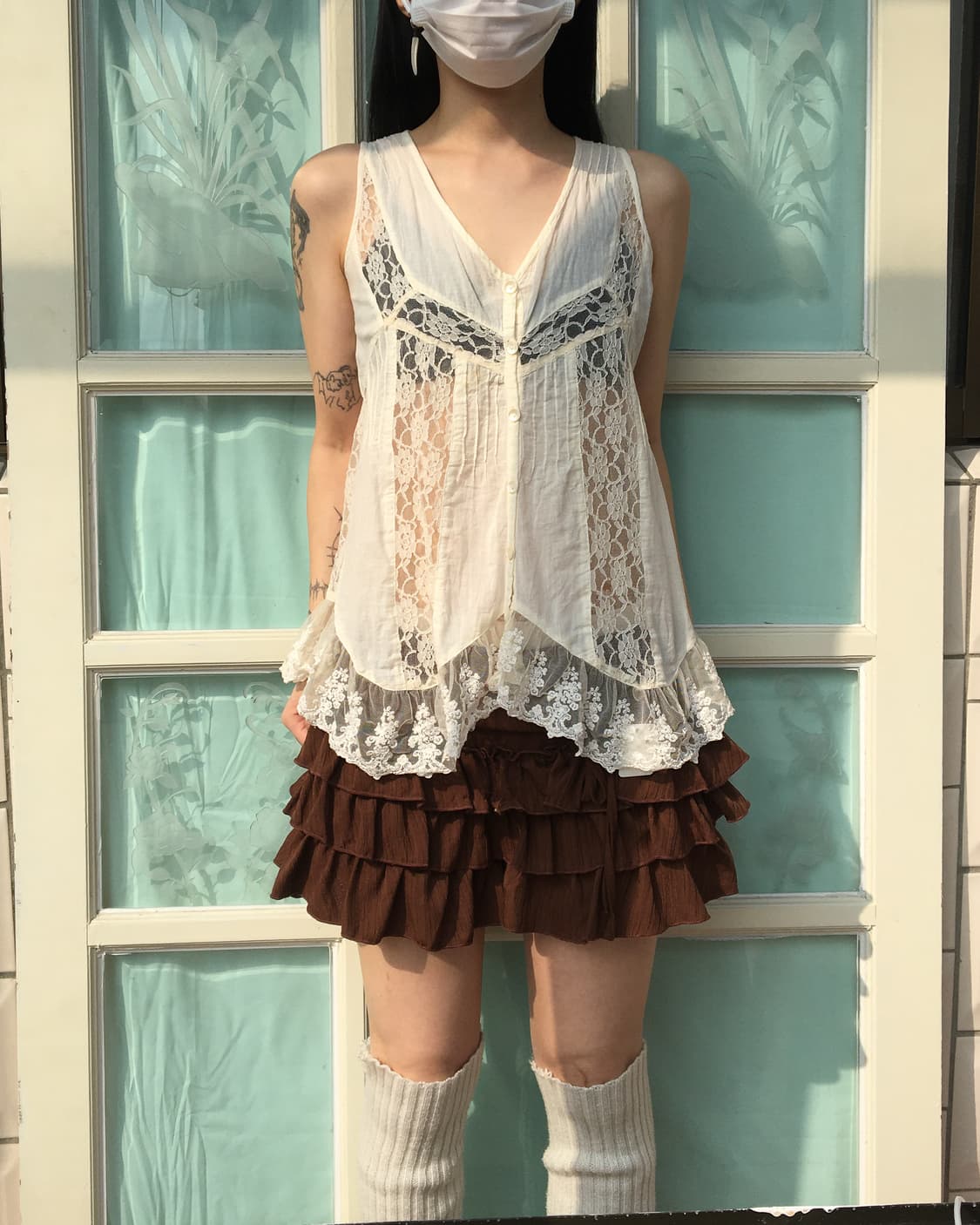 Lace trimming sleeveless 상품이미지1