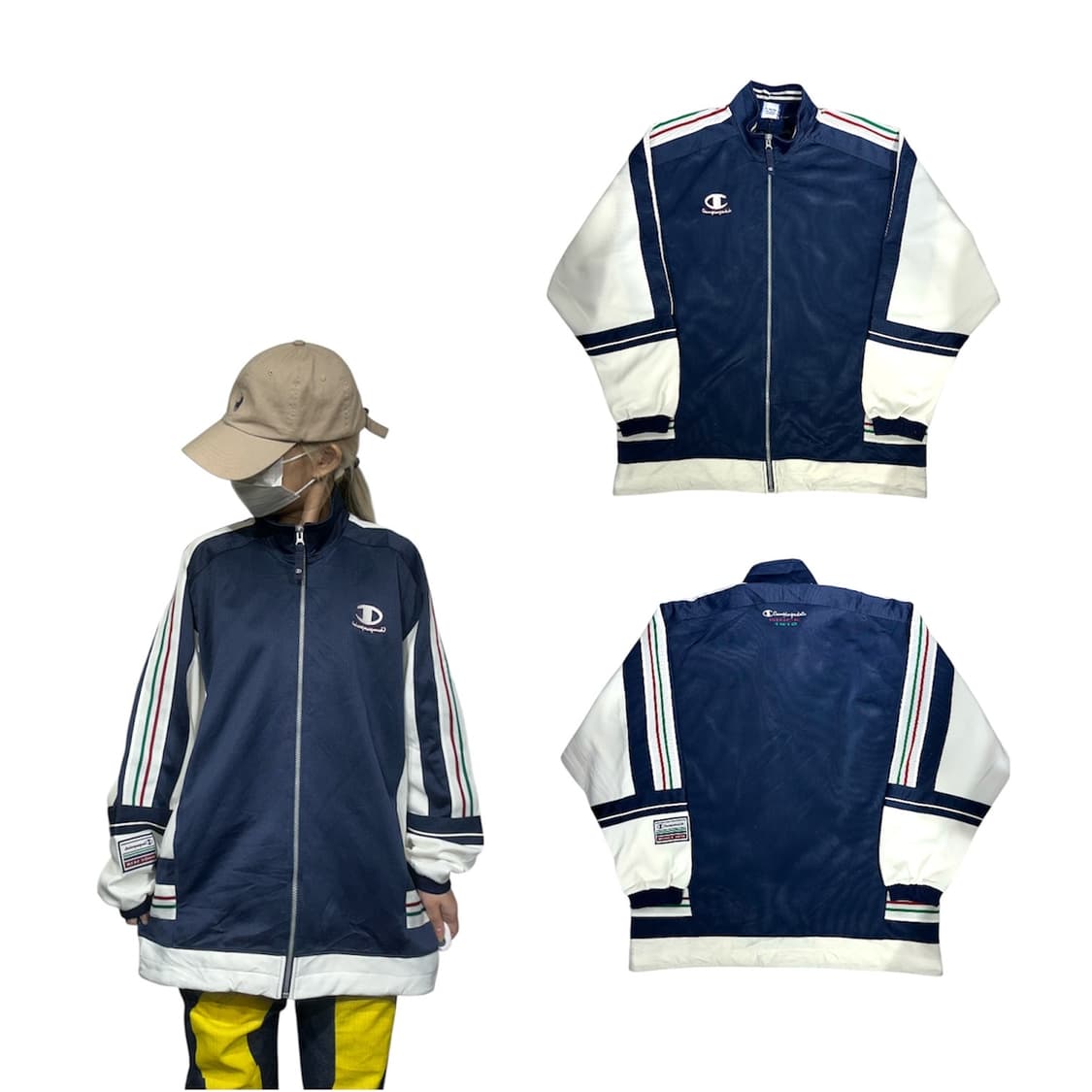 챔피온 네이비 화이트 오버핏 트랙탑 져지 L 상품이미지1