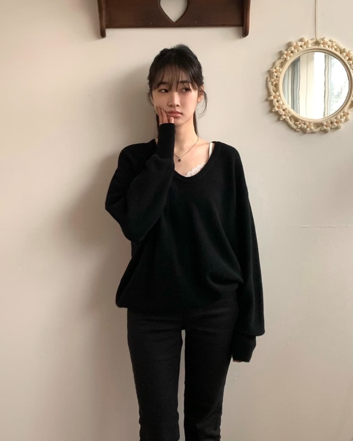 쉬이즈큐트 피크닉 니트 블랙 sheiscute picnic knit 상품이미지1