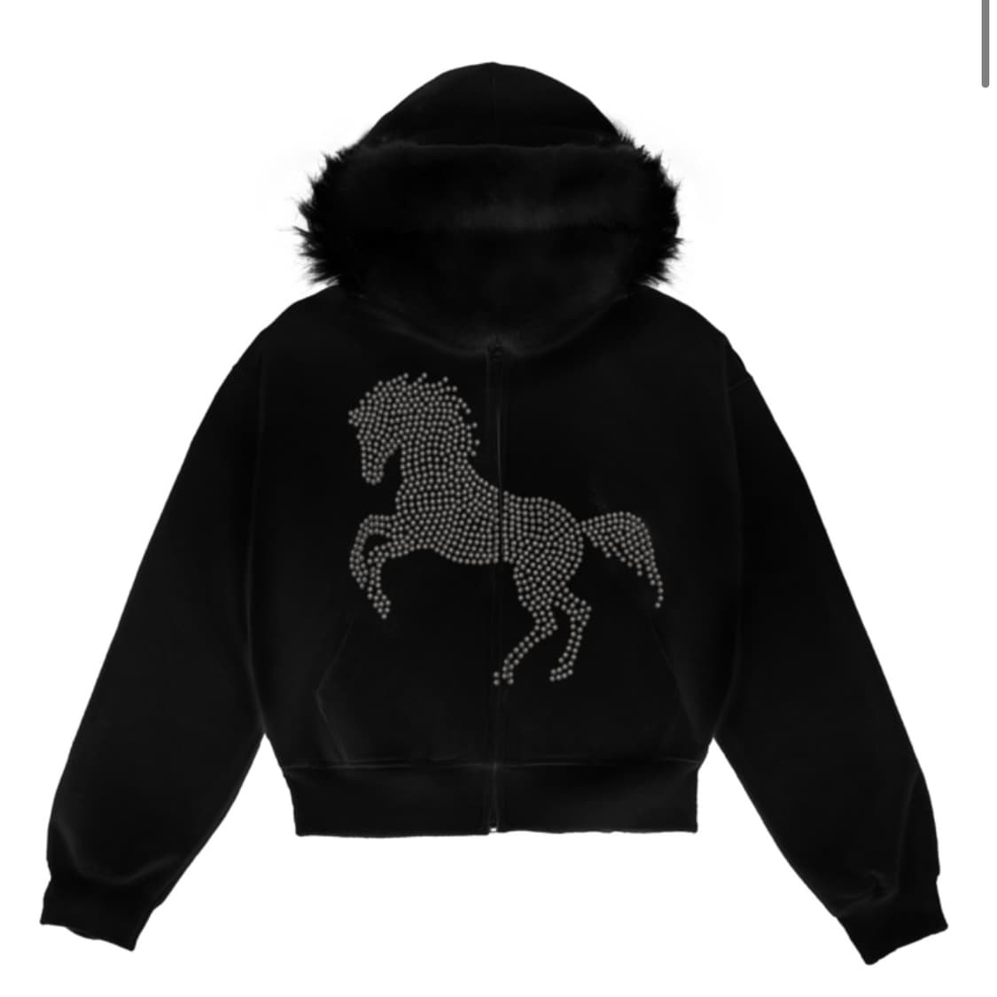 [무료배송]STUDDED FAUX FUR HOODIE IN BLACK 상품이미지1