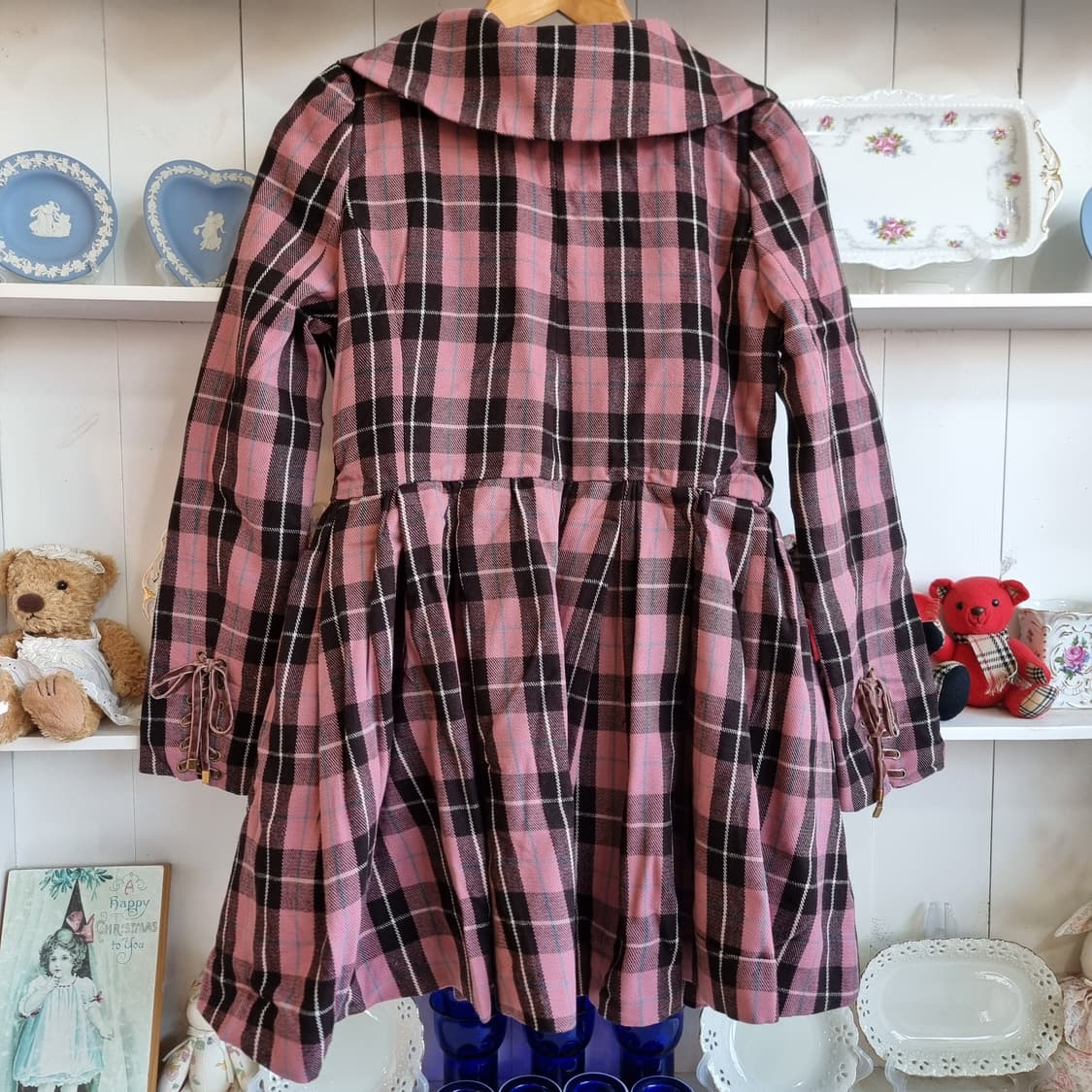허니번치(Honey Bunch) 딸기초코 체크 빅카라 원피스형 코트 상품이미지8