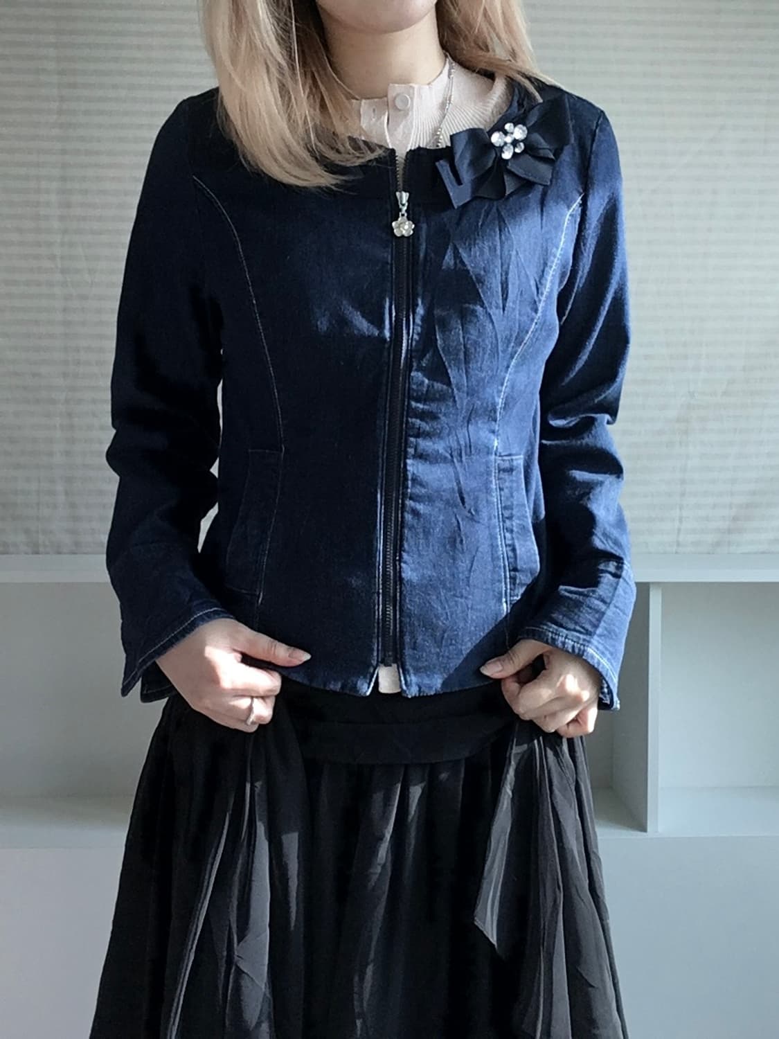 jpn vintage ribbon cubic denim zipup 상품이미지4