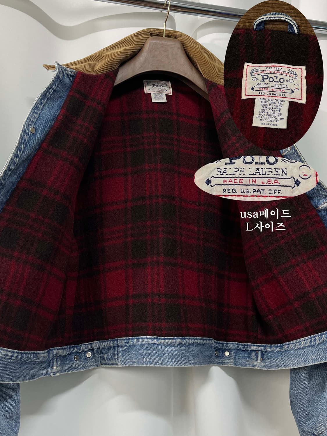 80's 폴로 랄프로렌 usa 덩가리 코듀로이 블랭킷 데님 트러커 자켓 상품이미지3