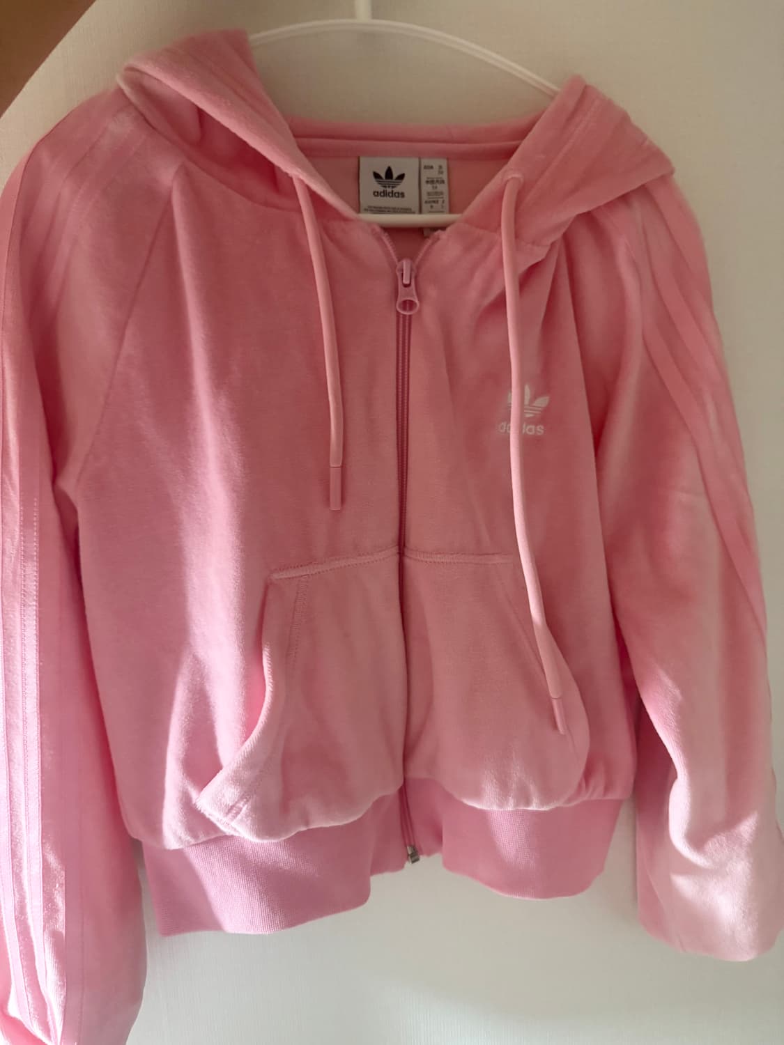 아디다스 크롭 후디 라이트핑크 벨루어 상품이미지1