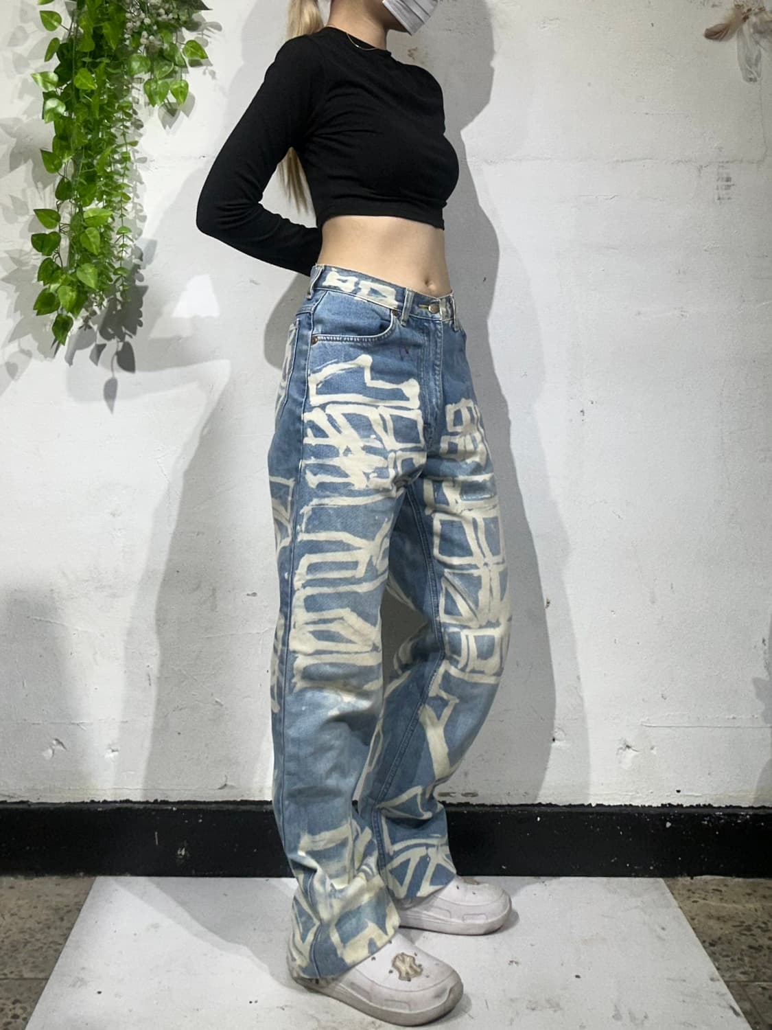 리 그래피티 프린팅 와이드 연청 데님 팬츠 청바지  상품이미지1