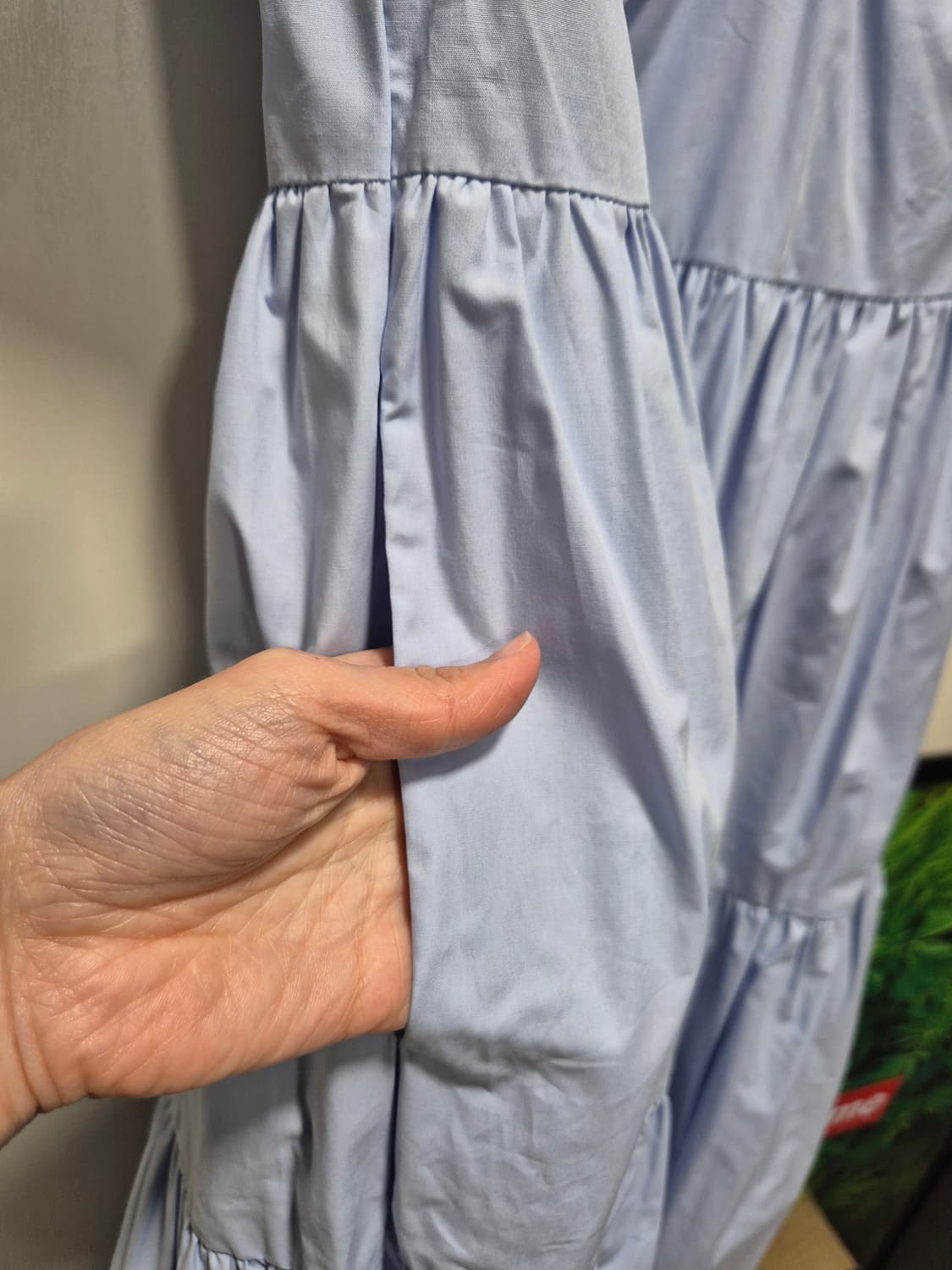 (세일)(새상품)아웃쉘 퍼프소매 캉캉 롱 원피스 하늘색 상품이미지8