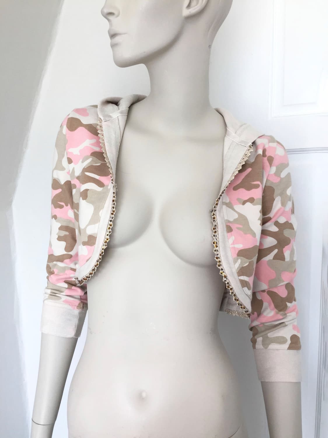 Camouflage Beaded Hoodie Bolero Pink 상품이미지3