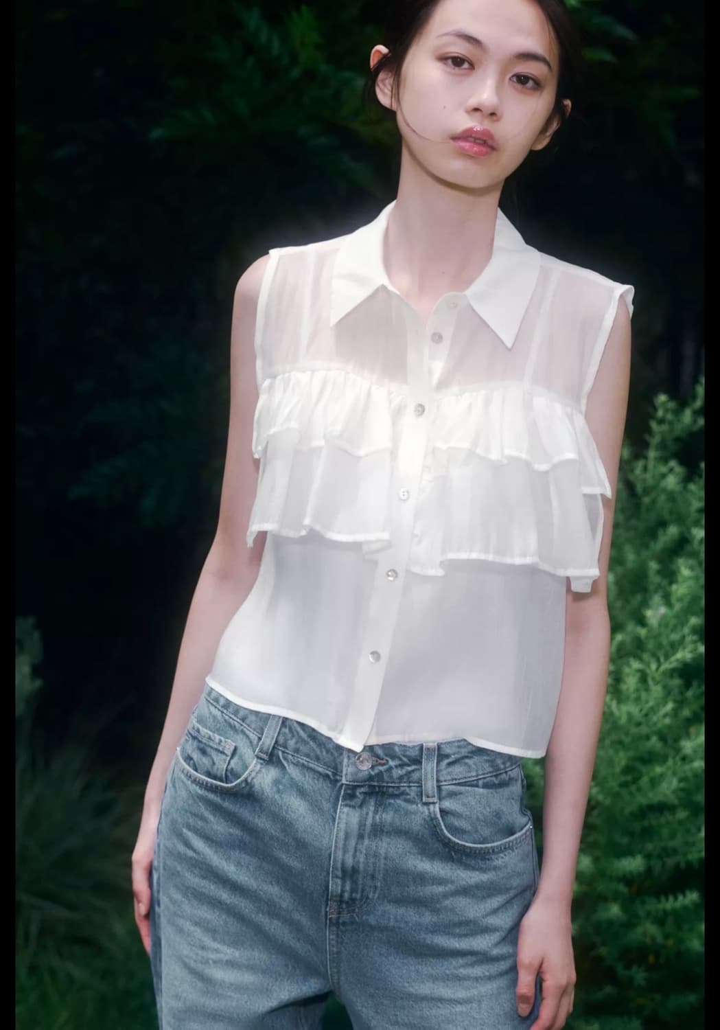 (새상품) ZARA 자라 프릴 세미 시스루탑 상품이미지1