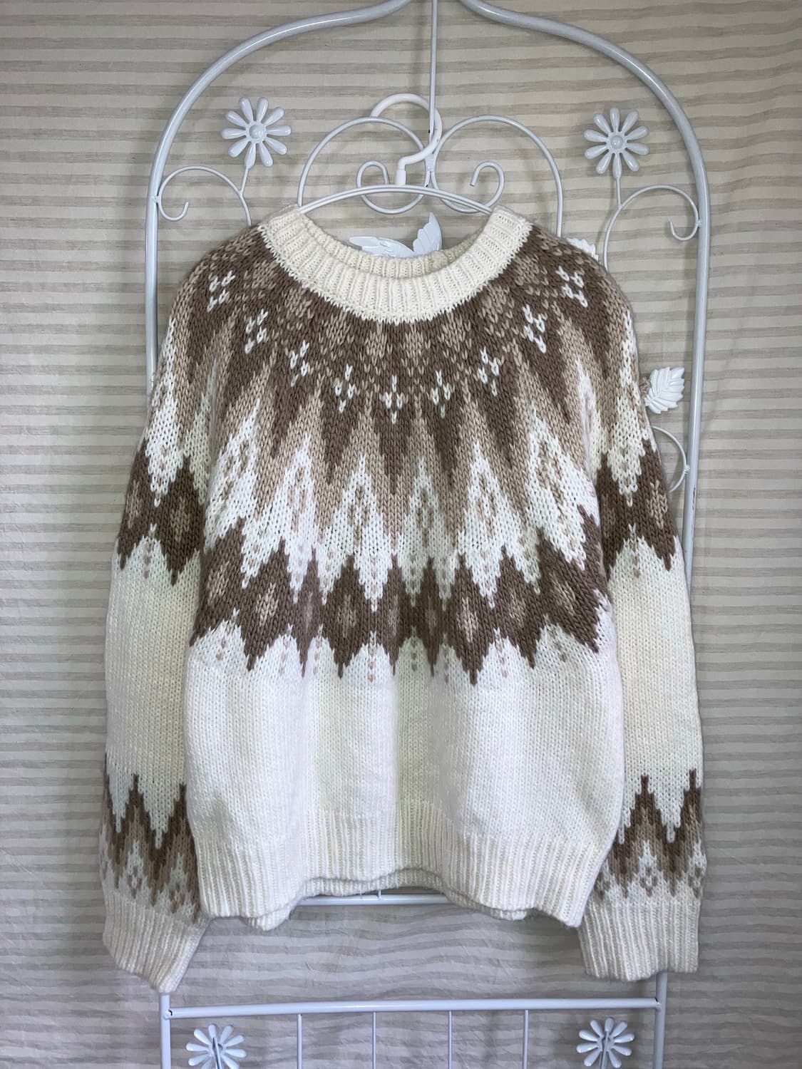 jpn vintage 아이보리 브라운 노르딕 니트 y2k 스트릿 갸루 펑 상품이미지1