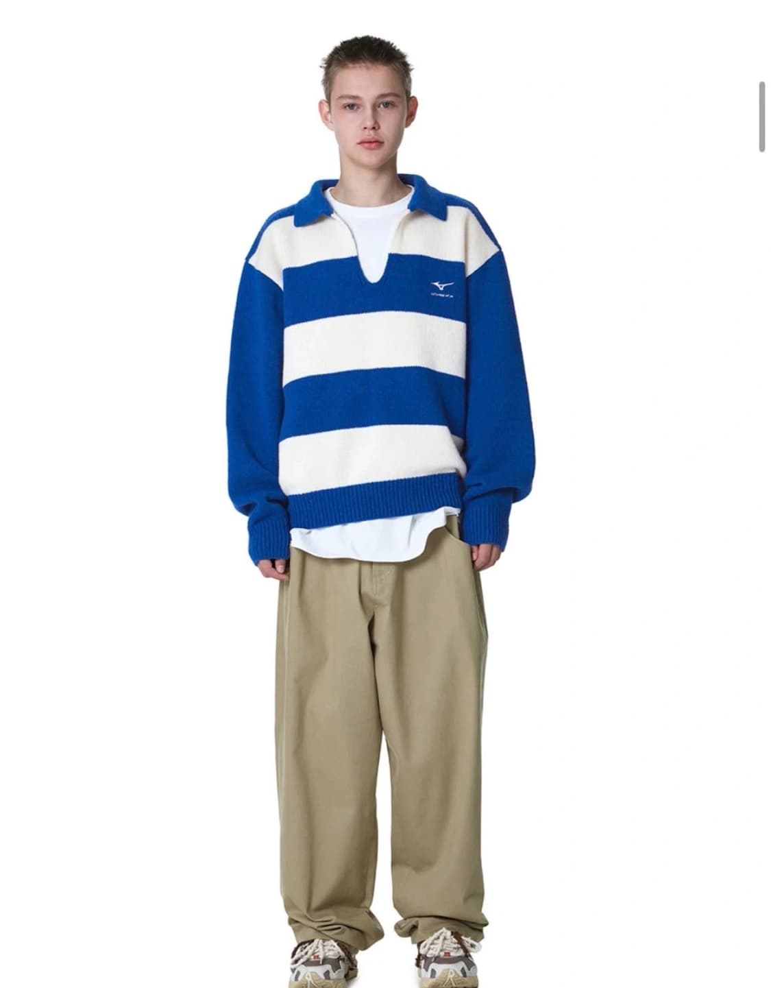 STU 미즈노 엠브로더리 스트라이프 카라 니트 L size 상품이미지3