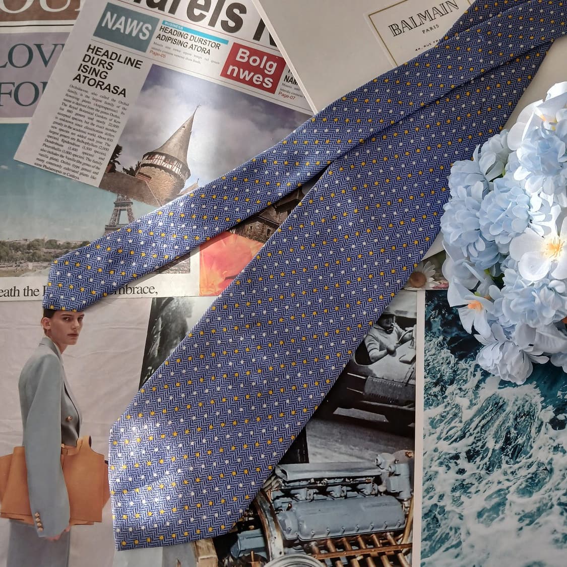 발망 실크 블루 헤링본 도트 넥타이 9.6cm A등급 A19173
 상품이미지3