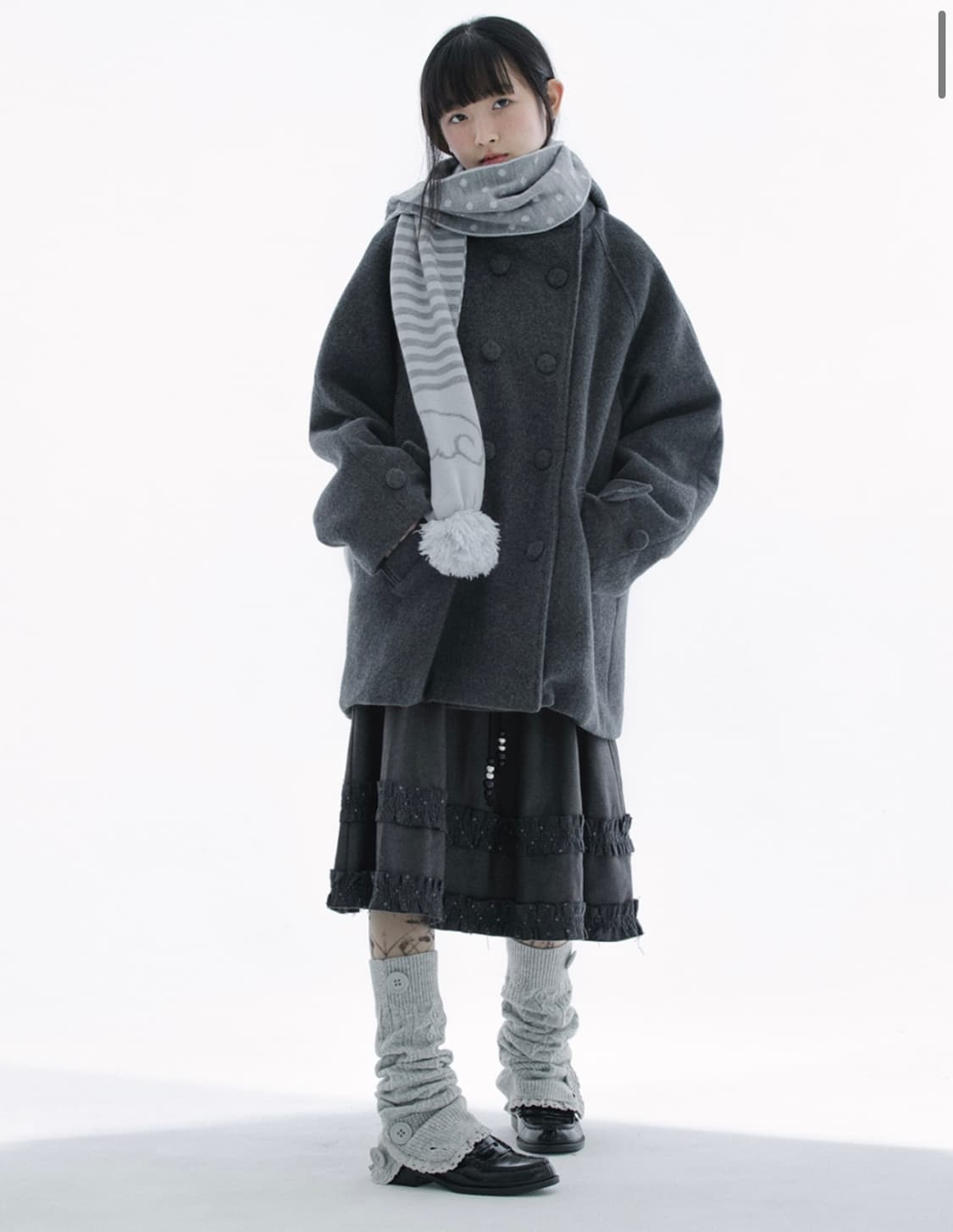 허그유어스킨 아가일 케이프 미디 스커트 (차콜) 상품이미지2