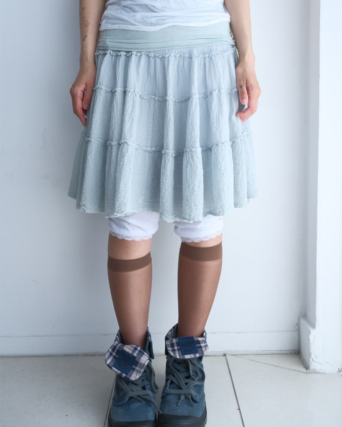 Pale blue cauliflower gather skirt 상품이미지1