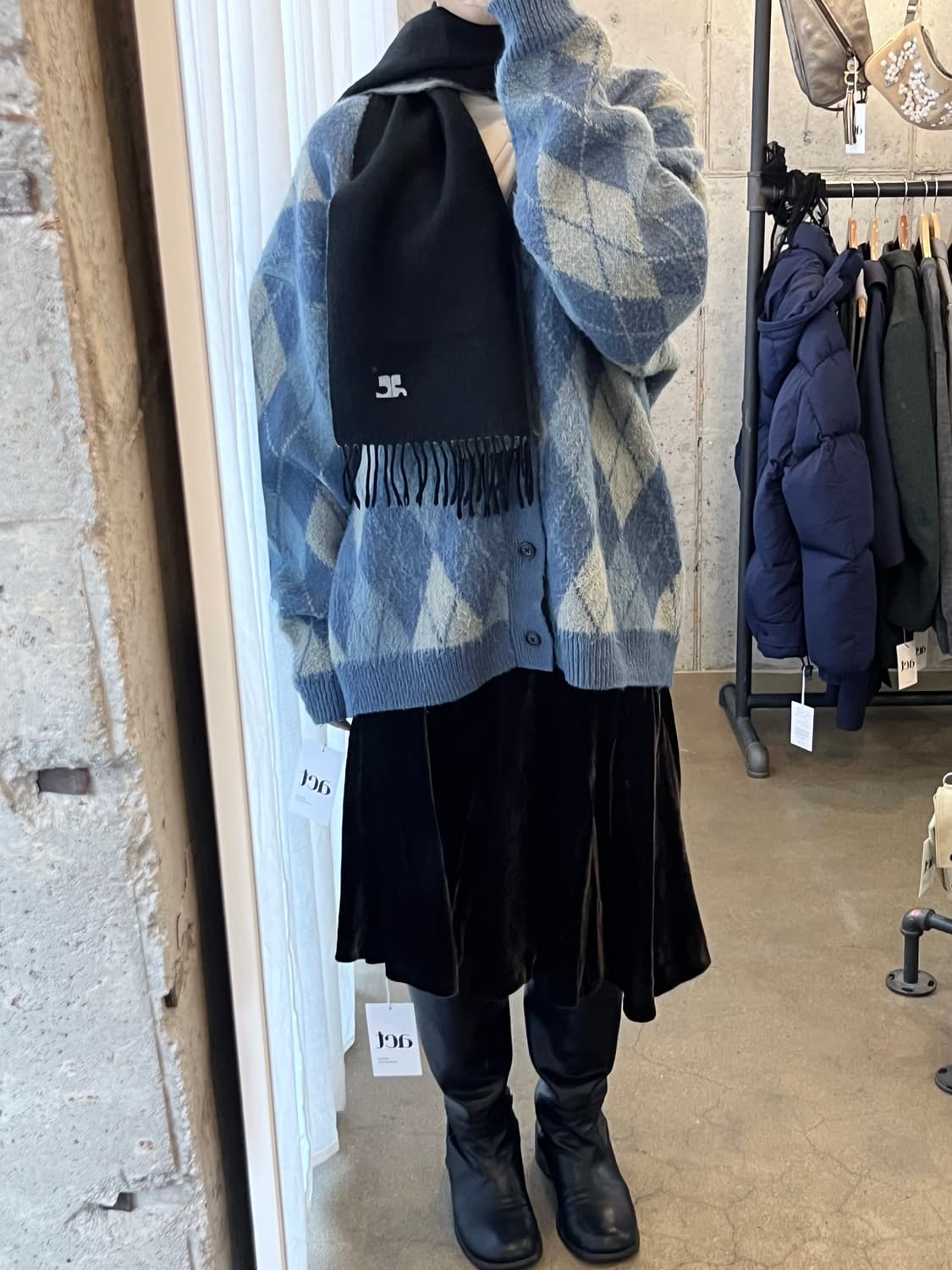 BEAMS 빔즈 아가일 헤어리 가디건 상품이미지2