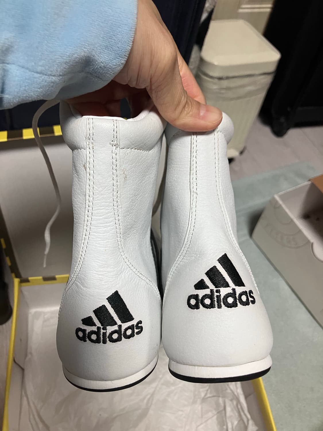 Y2K 아디다스 희귀 빈티지 새제품 가죽 복싱화 복서 호그 하이 흰색 상품이미지4